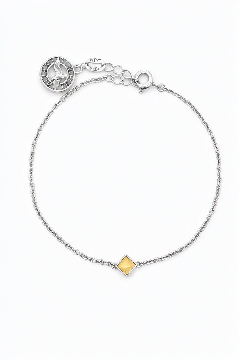 Square White Amber Silver Bracelet — DARVIN (Pre-Order)