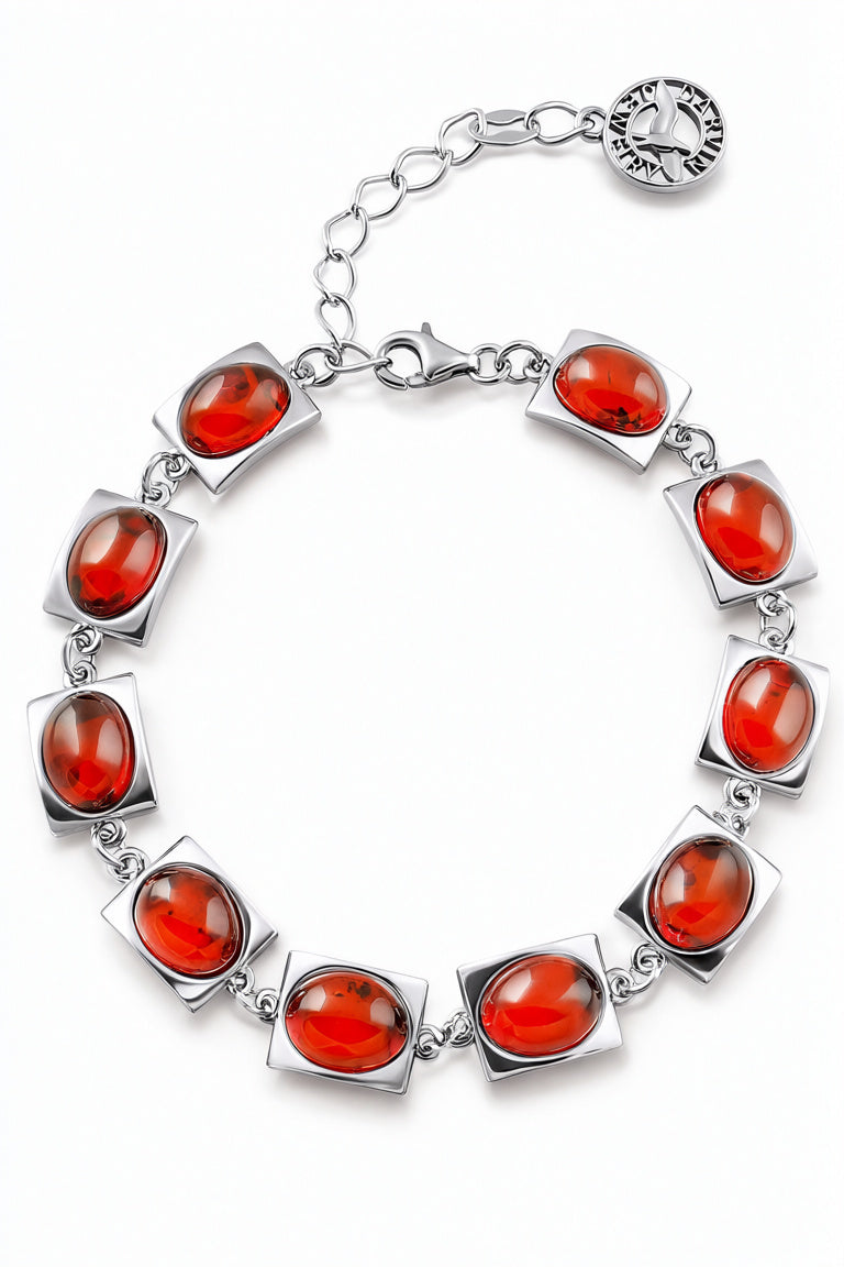 Oval Cognac Amber Silver Bracelet — DARVIN (Pre-Order)