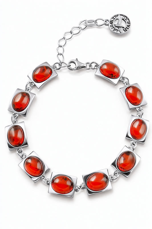 Oval Cognac Amber Silver Bracelet — DARVIN (Pre-Order)