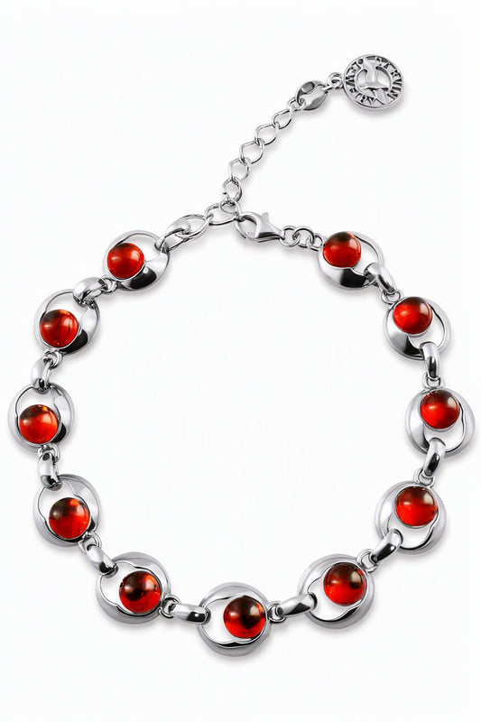 Round Cognac Amber Silver Bracelet — DARVIN (Pre-Order)