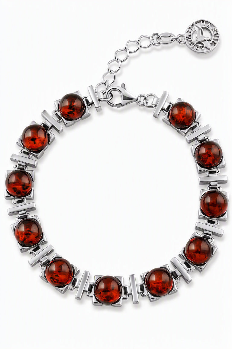 Round Cognac Amber Silver Bracelet — DARVIN (Pre-Order)