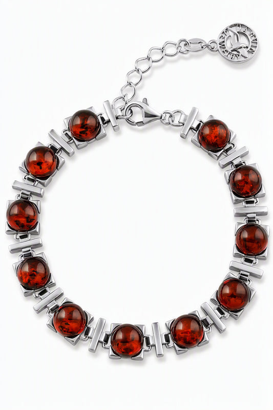 Round Cognac Amber Silver Bracelet — DARVIN (Pre-Order)