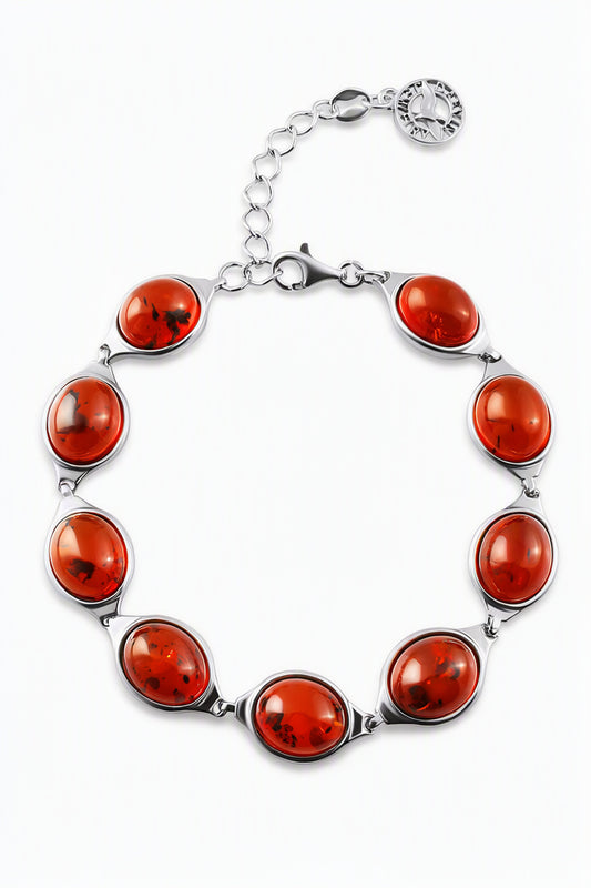 Oval Cognac Amber Silver Bracelet — DARVIN (Pre-Order)