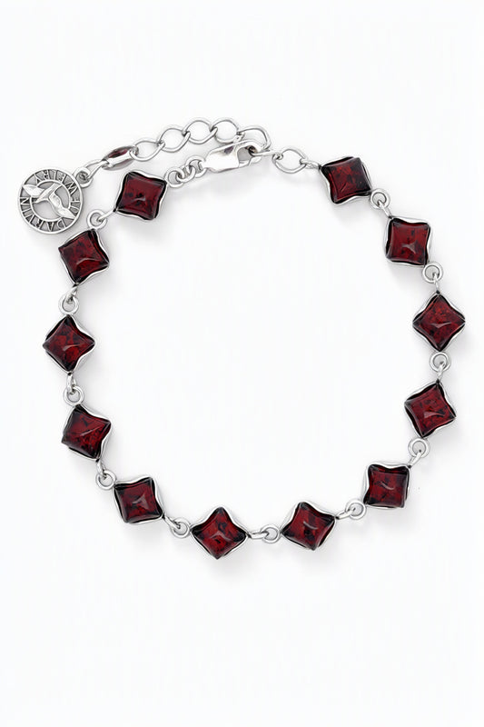 Square Cognac Amber Silver Bracelet — DARVIN (Pre-Order)