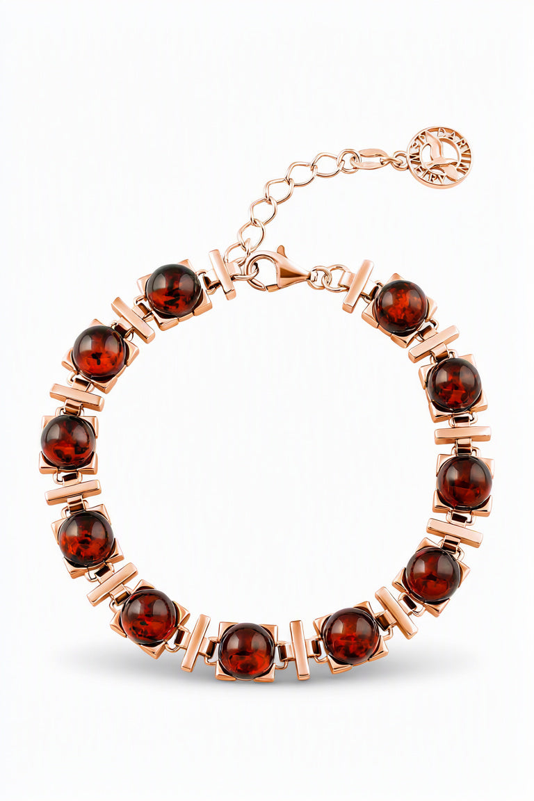 Round Cognac Amber Silver Bracelet — DARVIN (Pre-Order)