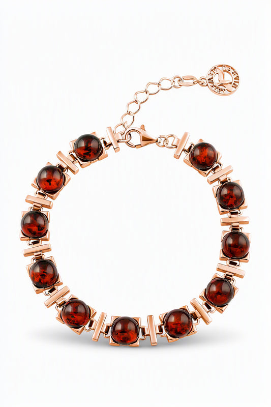 Round Cognac Amber Silver Bracelet — DARVIN (Pre-Order)