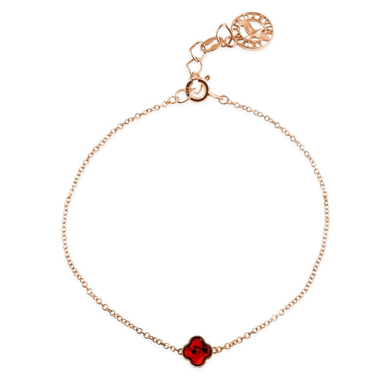 Four-Leaf Clover Cognac Amber Silver Bracelet — DARVIN (Pre-Order)