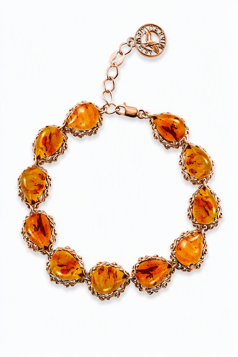 Teardrop Cognac Amber Silver Bracelet — DARVIN (Pre-Order)
