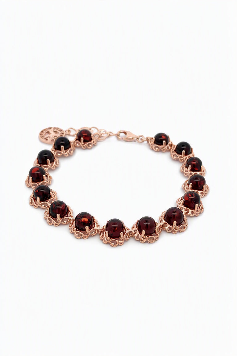 Round Cognac Amber Silver Bracelet — DARVIN (Pre-Order)