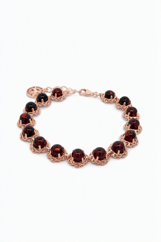 Round Cognac Amber Silver Bracelet — DARVIN (Pre-Order)