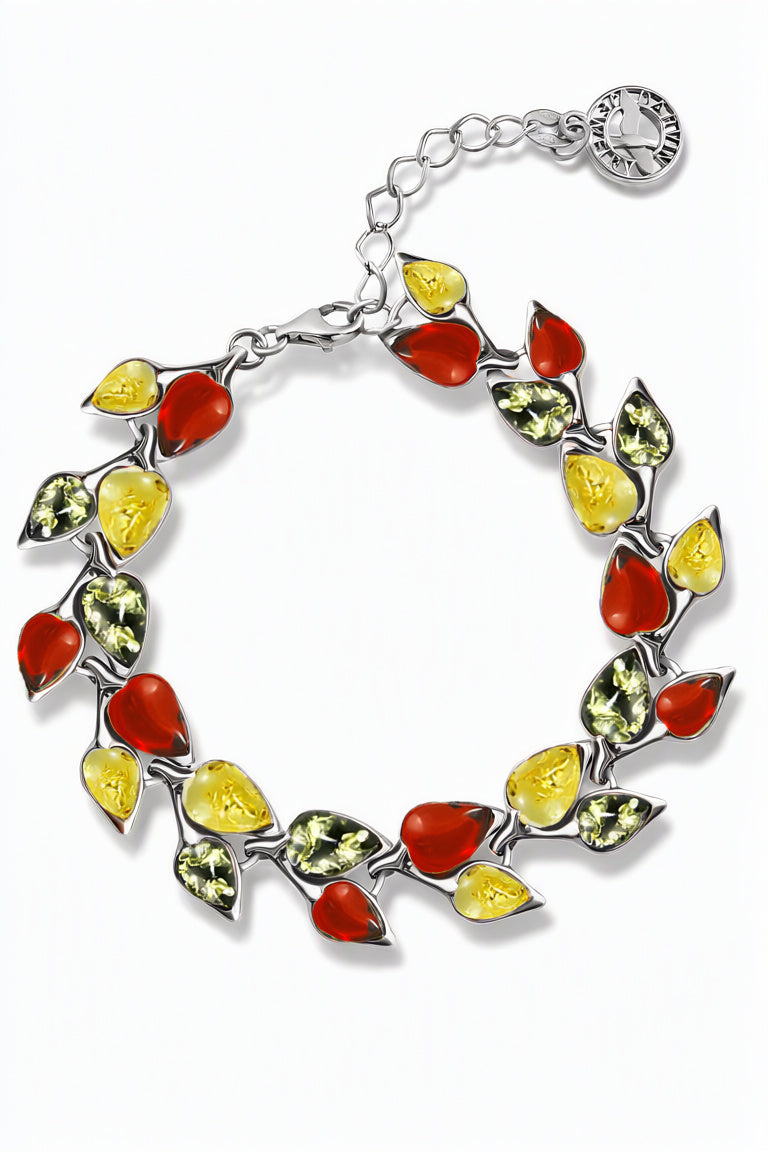 Teardrop Mixed Amber Silver Bracelet — DARVIN (Pre-Order)
