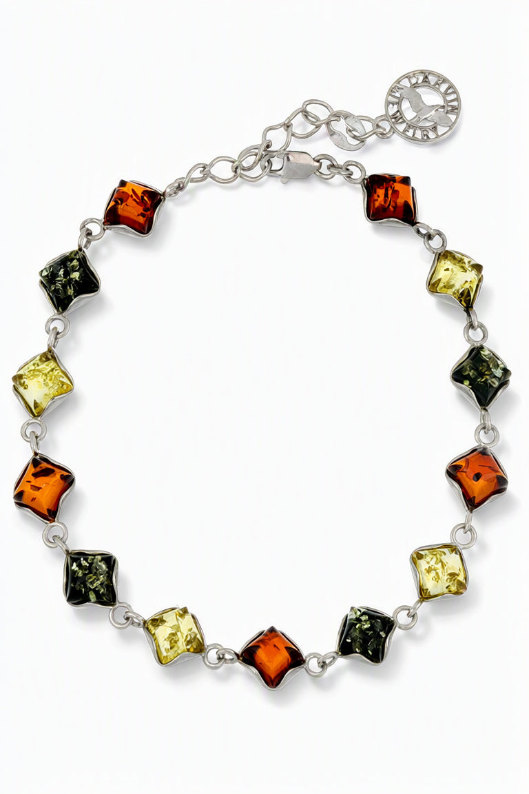 Square Mixed Amber Silver Bracelet — DARVIN (Pre-Order)