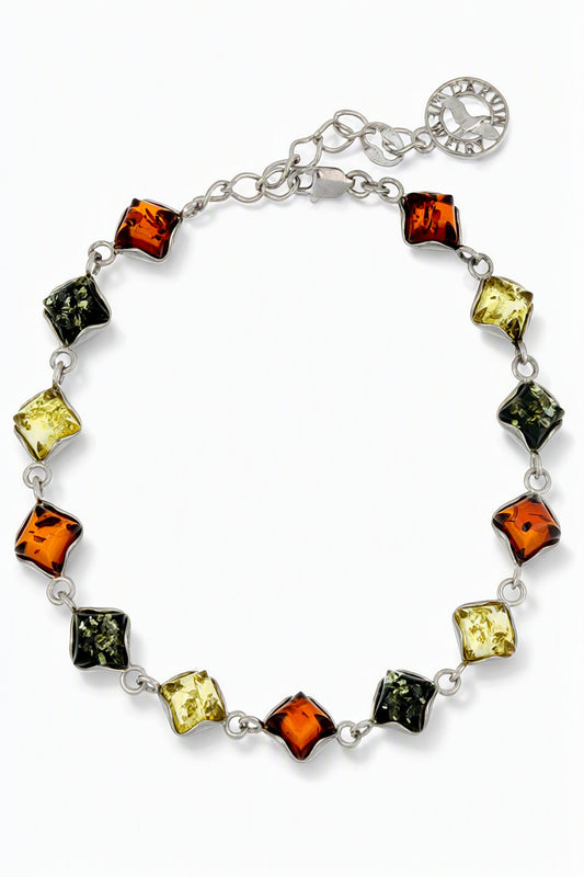 Square Mixed Amber Silver Bracelet — DARVIN (Pre-Order)
