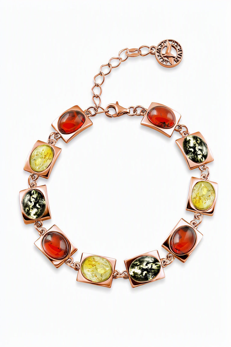 Oval Mixed Amber Silver Bracelet — DARVIN (Pre-Order)