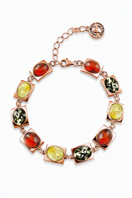 Oval Mixed Amber Silver Bracelet — DARVIN (Pre-Order)