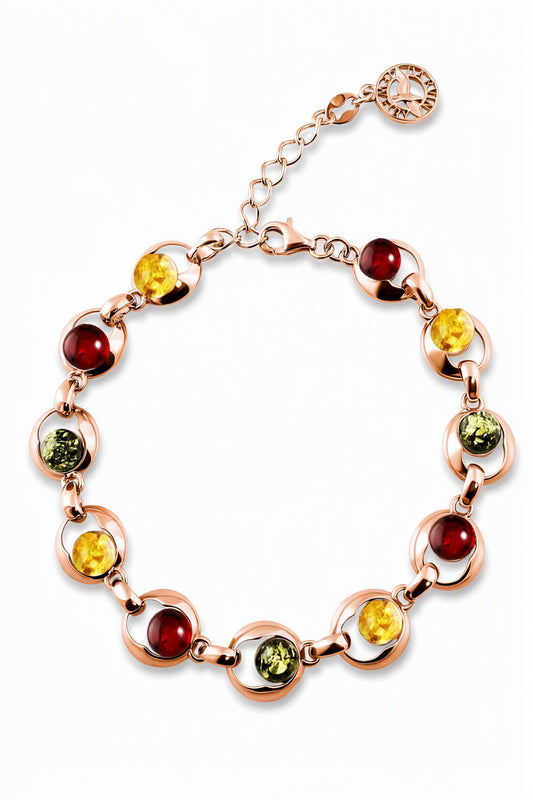 Round Mixed Amber Silver Bracelet — DARVIN (Pre-Order)