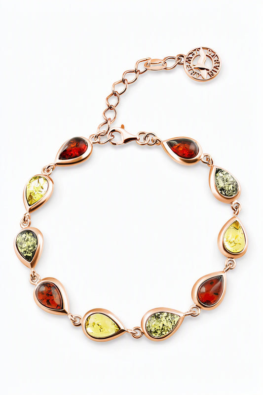 Teardrop Mixed Amber Silver Bracelet — DARVIN (Pre-Order)