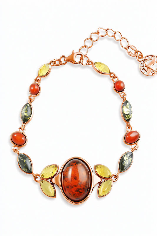 Oval Mixed Amber Silver Bracelet — DARVIN (Pre-Order)