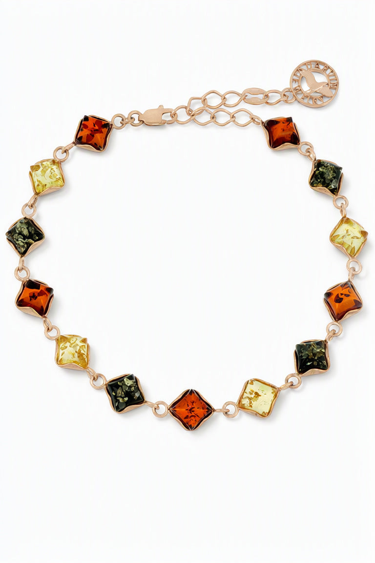 Square Mixed Amber Silver Bracelet — DARVIN (Pre-Order)