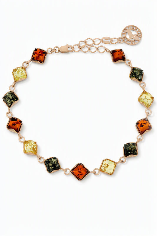 Square Mixed Amber Silver Bracelet — DARVIN (Pre-Order)
