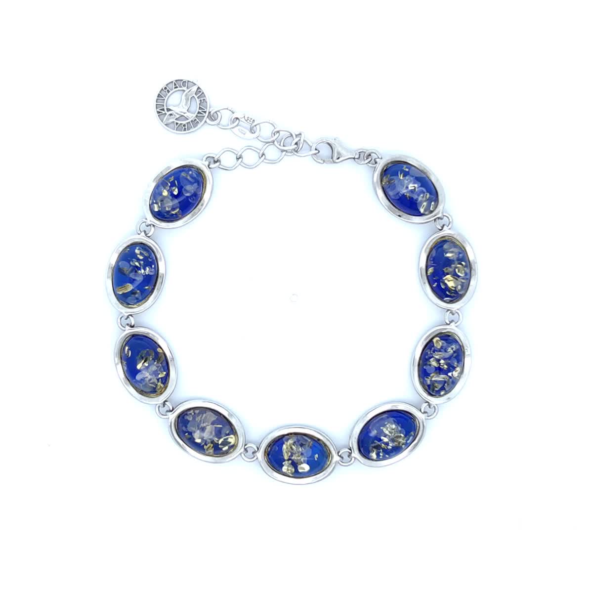 Oval Sapphire Blue Amber Silver Bracelet — DARVIN (Pre-Order)