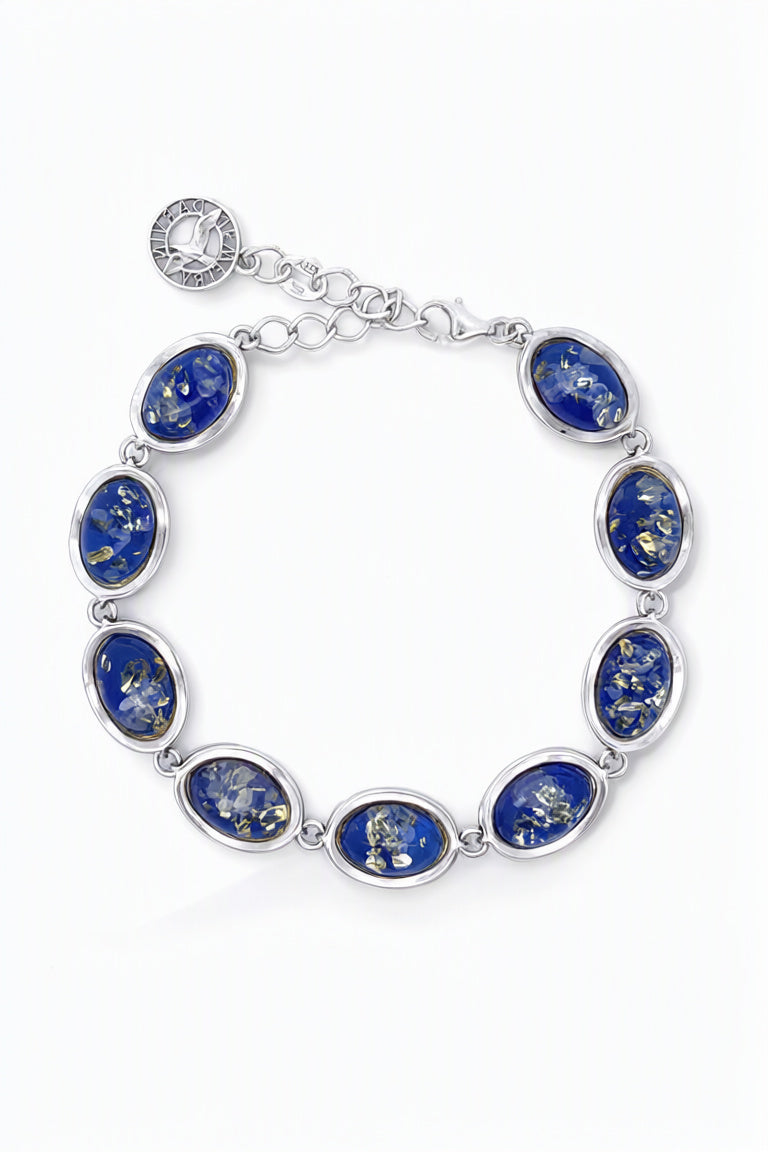 Oval Sapphire Blue Amber Silver Bracelet — DARVIN (Pre-Order)