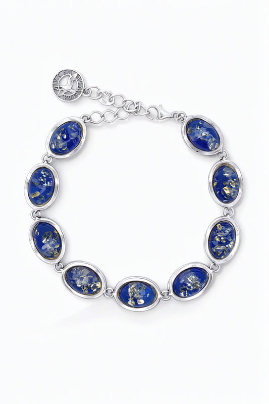 Oval Sapphire Blue Amber Silver Bracelet — DARVIN (Pre-Order)