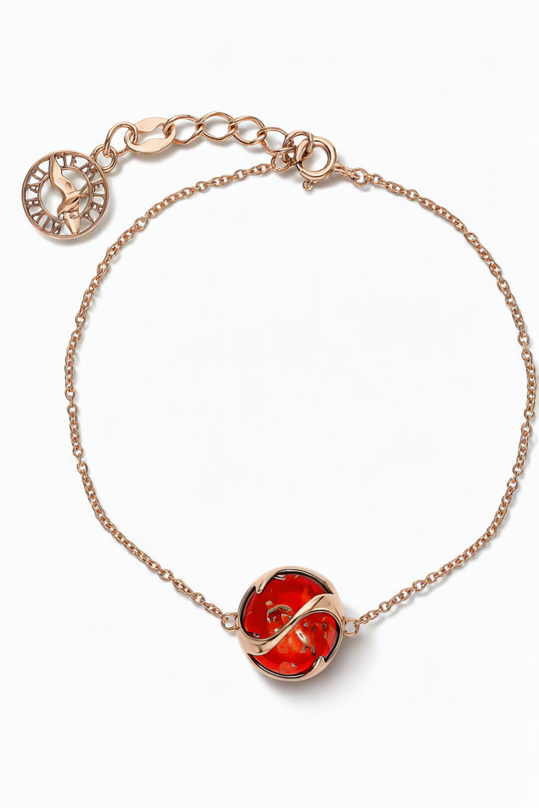 Round Ruby Red Amber Silver Bracelet — DARVIN (Pre-Order)