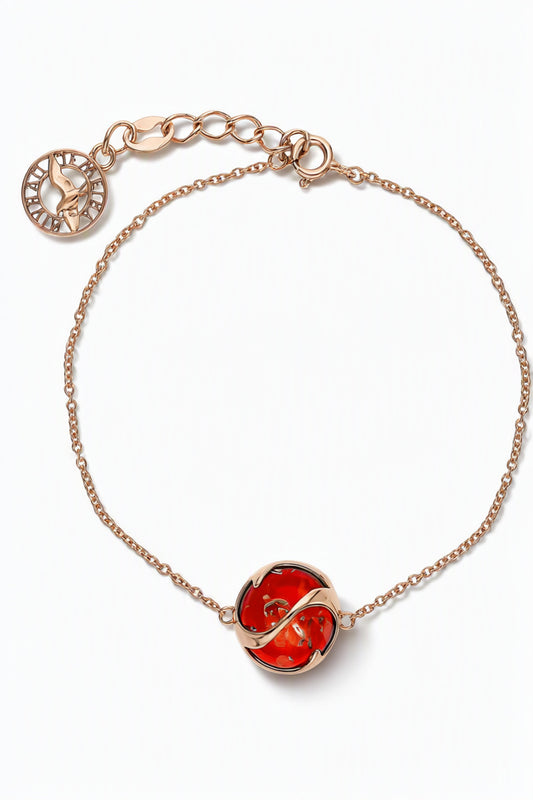 Round Ruby Red Amber Silver Bracelet — DARVIN (Pre-Order)