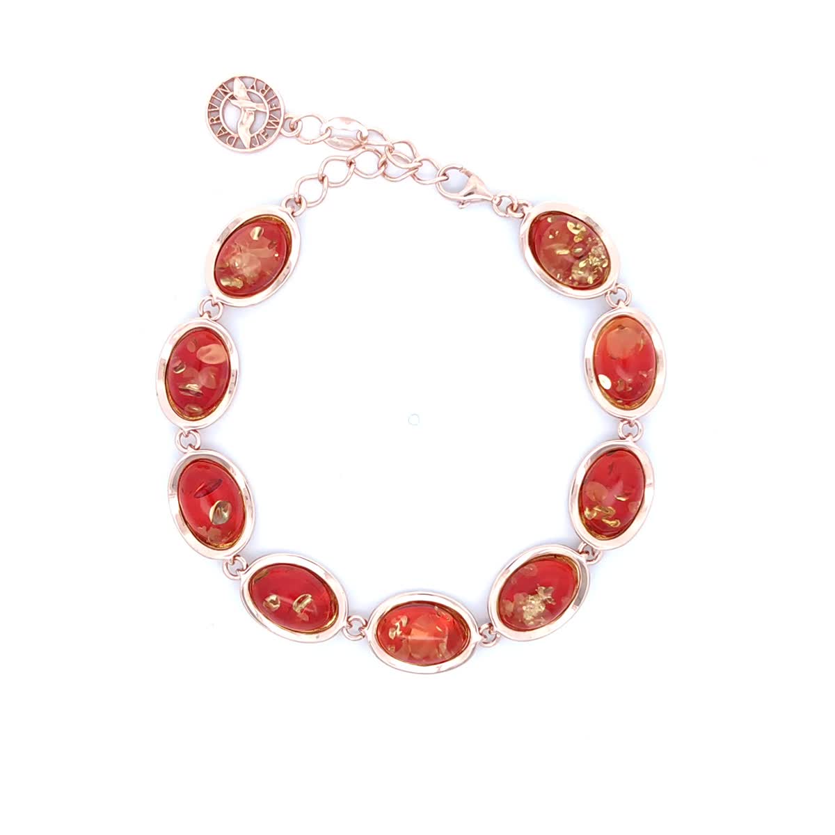 Oval Ruby Red Amber Silver Bracelet — DARVIN (Pre-Order)