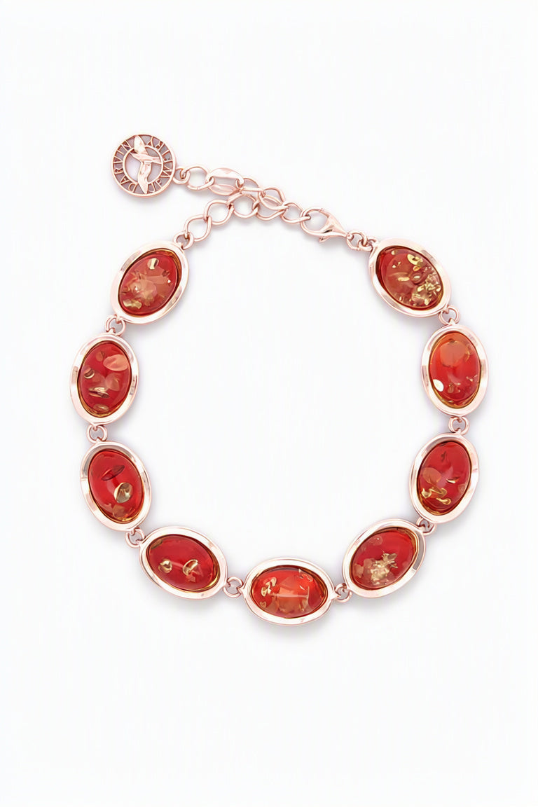 Oval Ruby Red Amber Silver Bracelet — DARVIN (Pre-Order)
