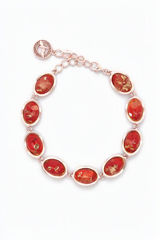 Oval Ruby Red Amber Silver Bracelet — DARVIN (Pre-Order)