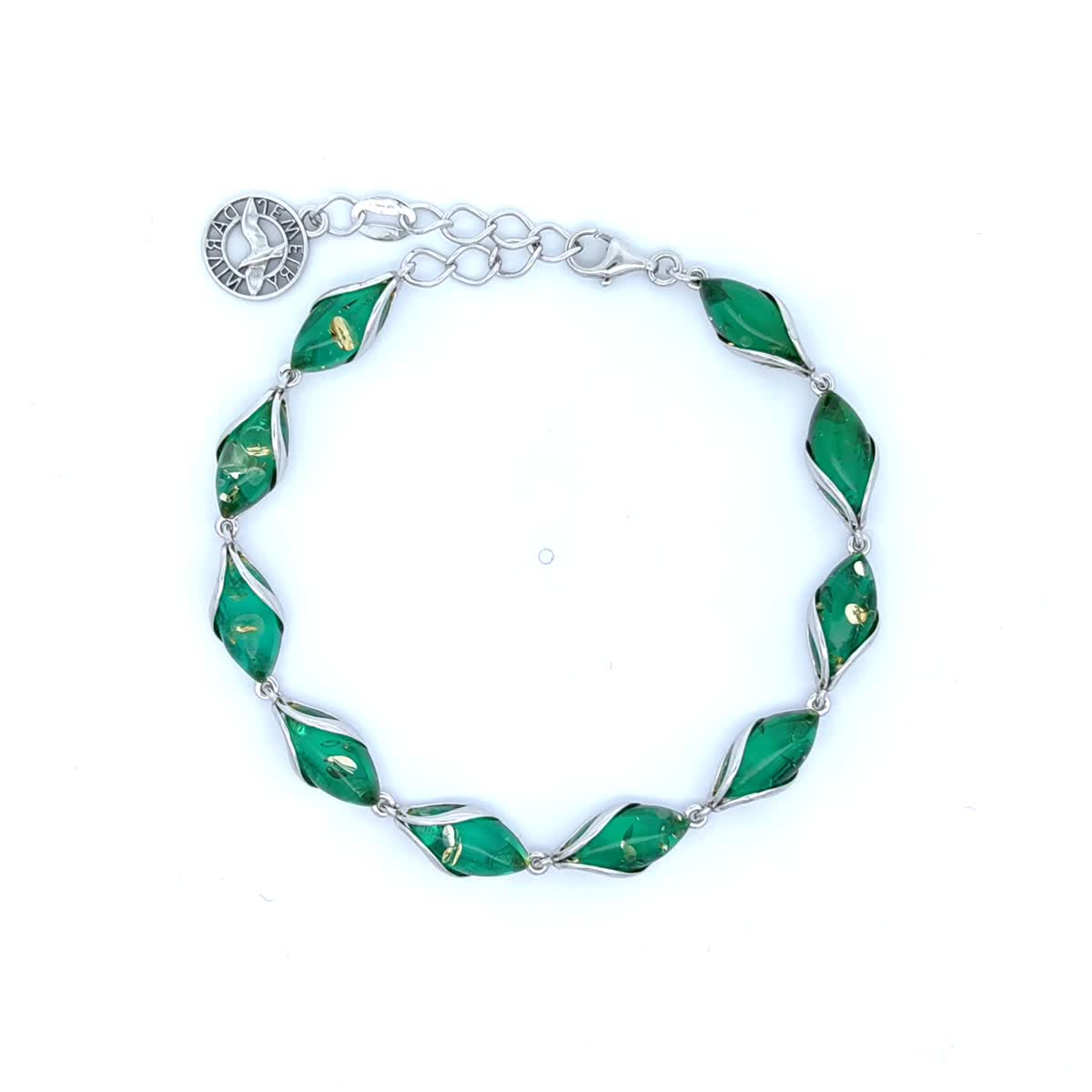 Marquise Emerald Green Amber Silver Bracelet — DARVIN (Pre-Order)