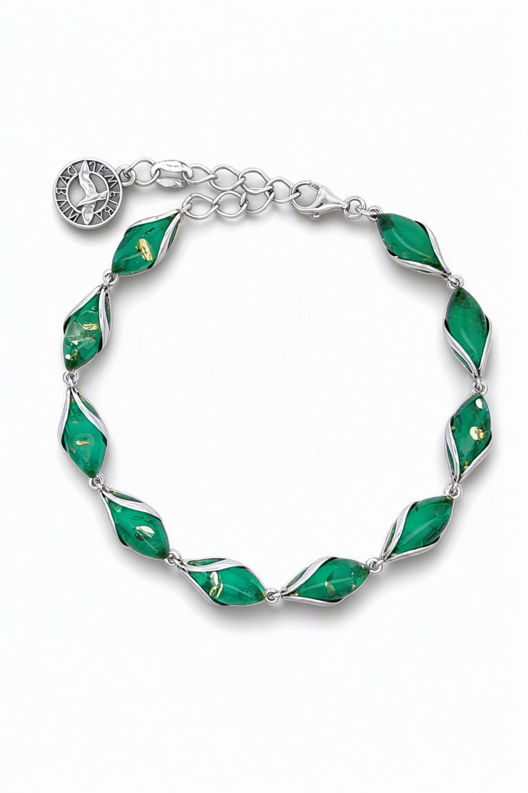 Marquise Emerald Green Amber Silver Bracelet — DARVIN (Pre-Order)