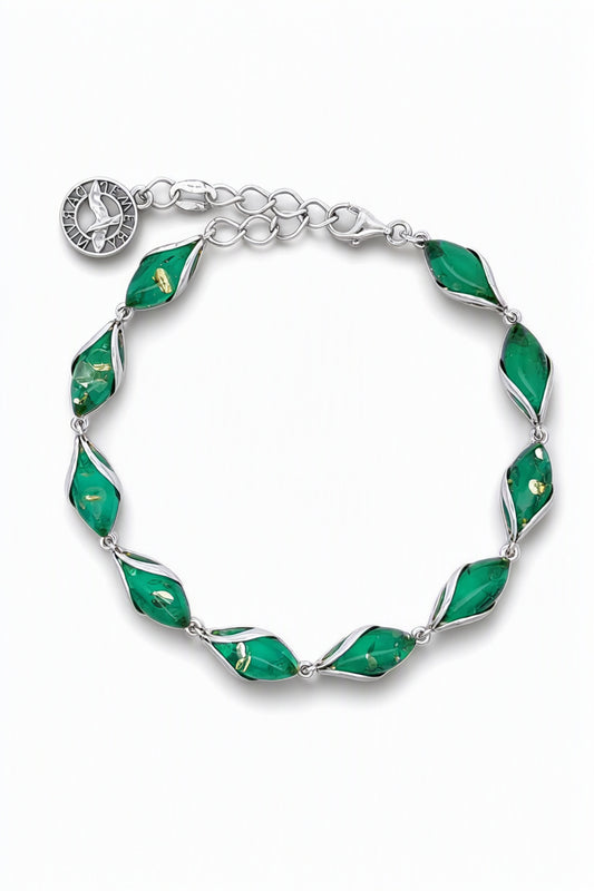 Marquise Emerald Green Amber Silver Bracelet — DARVIN (Pre-Order)