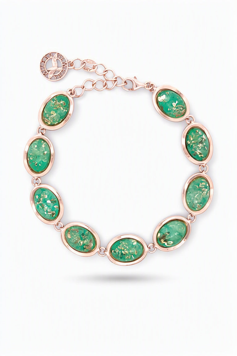 Oval Emerald Green Amber Silver Bracelet — DARVIN (Pre-Order)