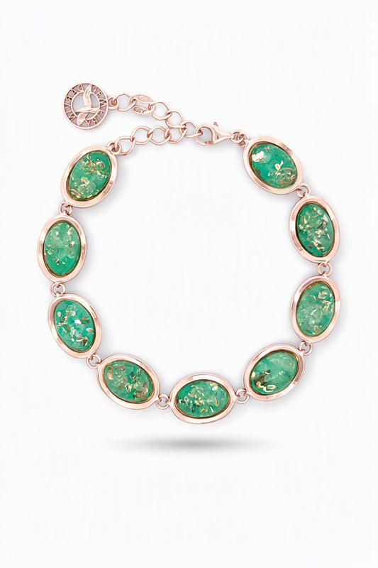 Oval Emerald Green Amber Silver Bracelet — DARVIN (Pre-Order)