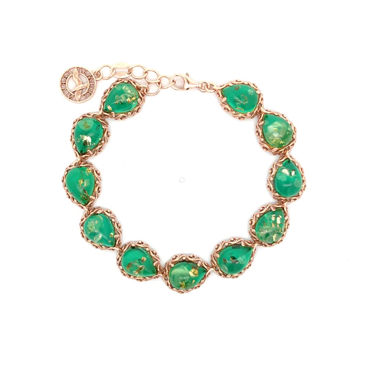 Teardrop Emerald Green Amber Silver Bracelet — DARVIN (Pre-Order)