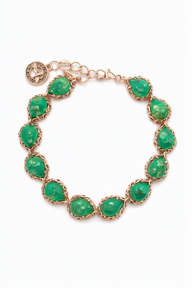 Teardrop Emerald Green Amber Silver Bracelet — DARVIN (Pre-Order)