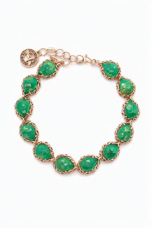 Teardrop Emerald Green Amber Silver Bracelet — DARVIN (Pre-Order)