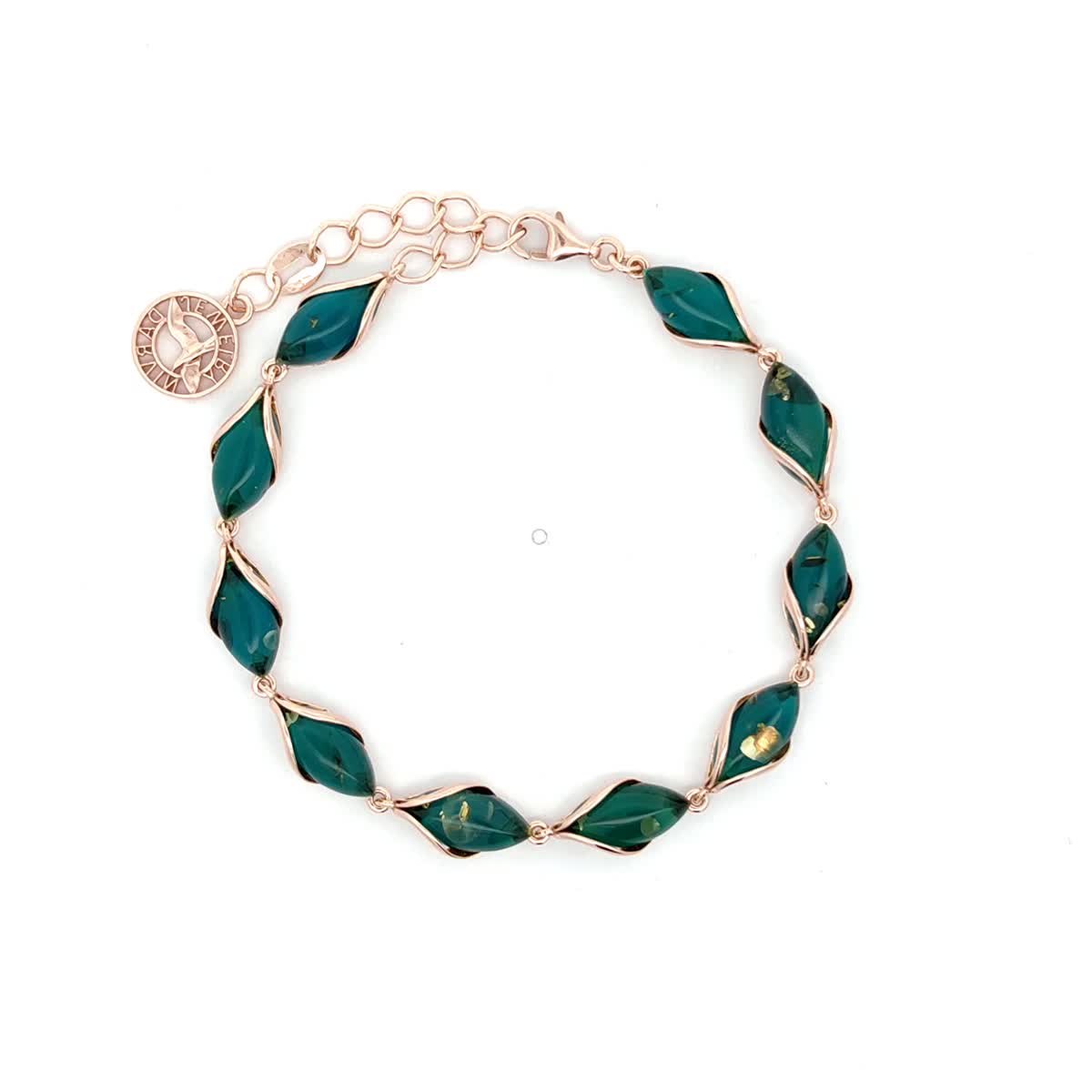 Marquise Greenish-Blue Amber Silver Bracelet — DARVIN (Pre-Order)