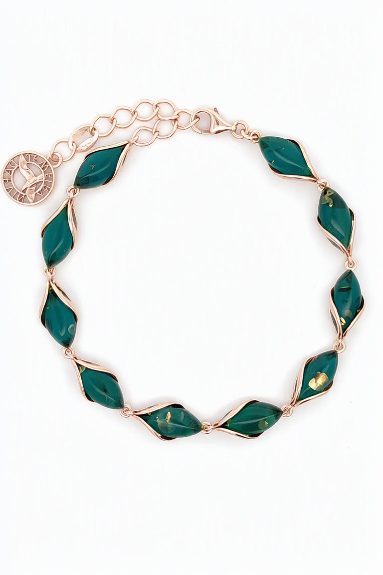 Marquise Greenish-Blue Amber Silver Bracelet — DARVIN (Pre-Order)