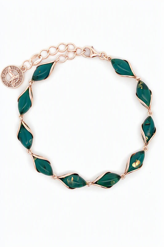 Marquise Greenish-Blue Amber Silver Bracelet — DARVIN (Pre-Order)