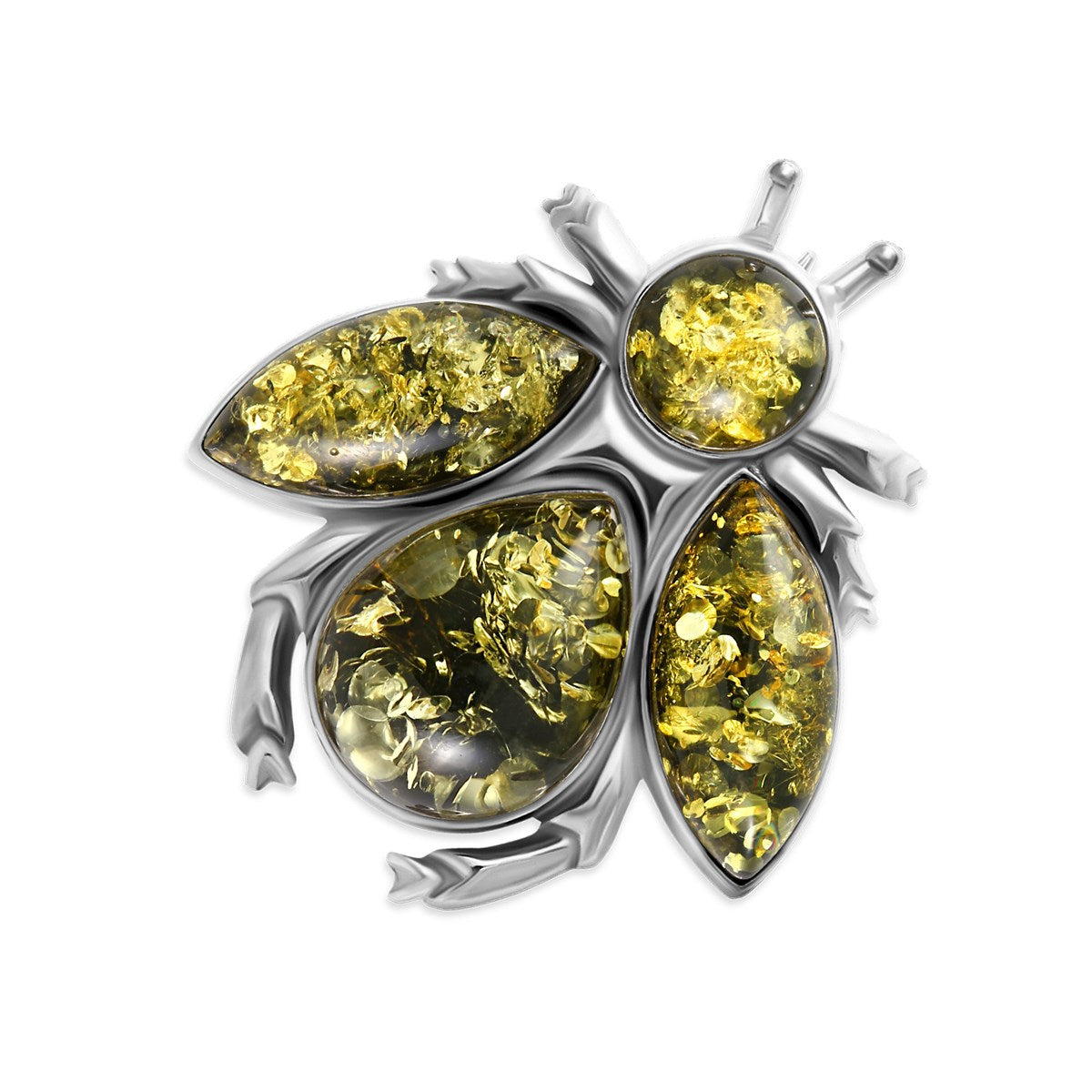 Teardrop Green Amber Silver Brooch — DARVIN (Pre-Order)