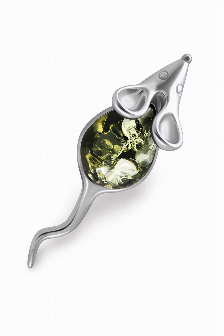 Mouse Amber Brooch