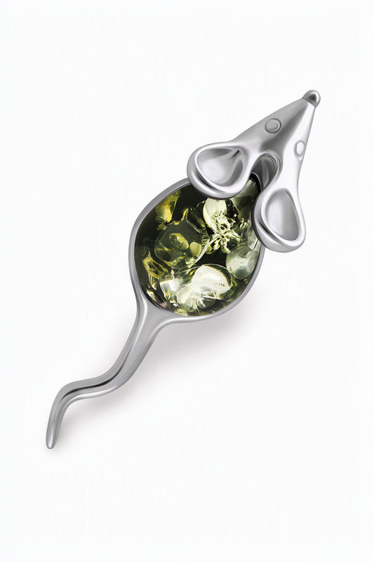 Mouse Amber Brooch