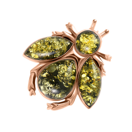 Teardrop Green Amber Silver Brooch — DARVIN