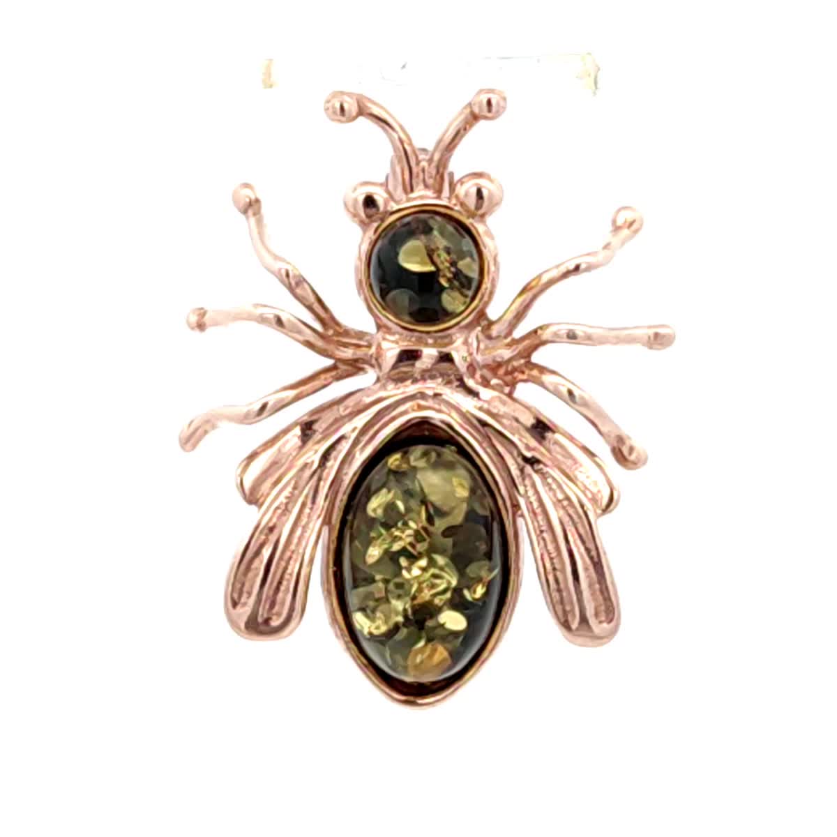 Round Green Amber Silver Brooch — DARVIN