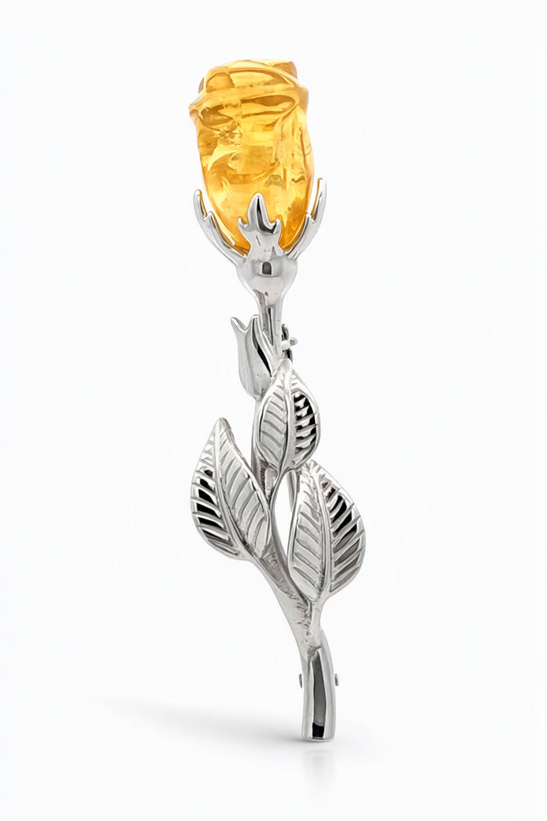 Rose Lemon Amber Silver Brooch — DARVIN (Pre-Order)