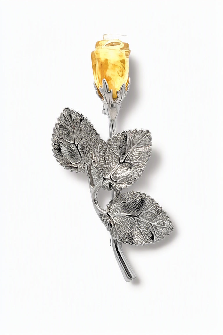 Rose Lemon Amber Silver Brooch — DARVIN (Pre-Order)